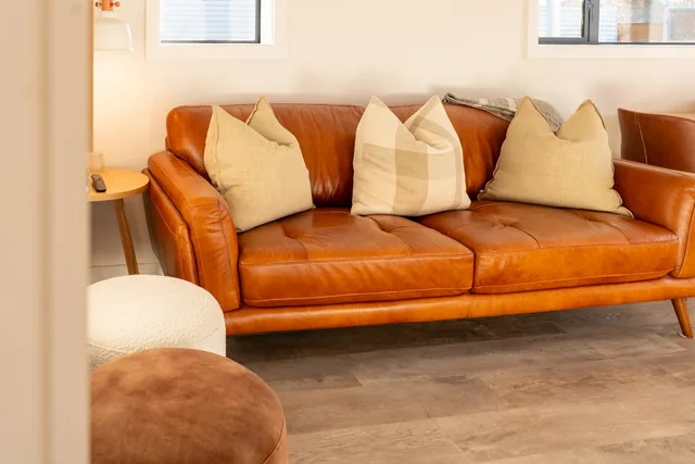 Living area with leather sofa